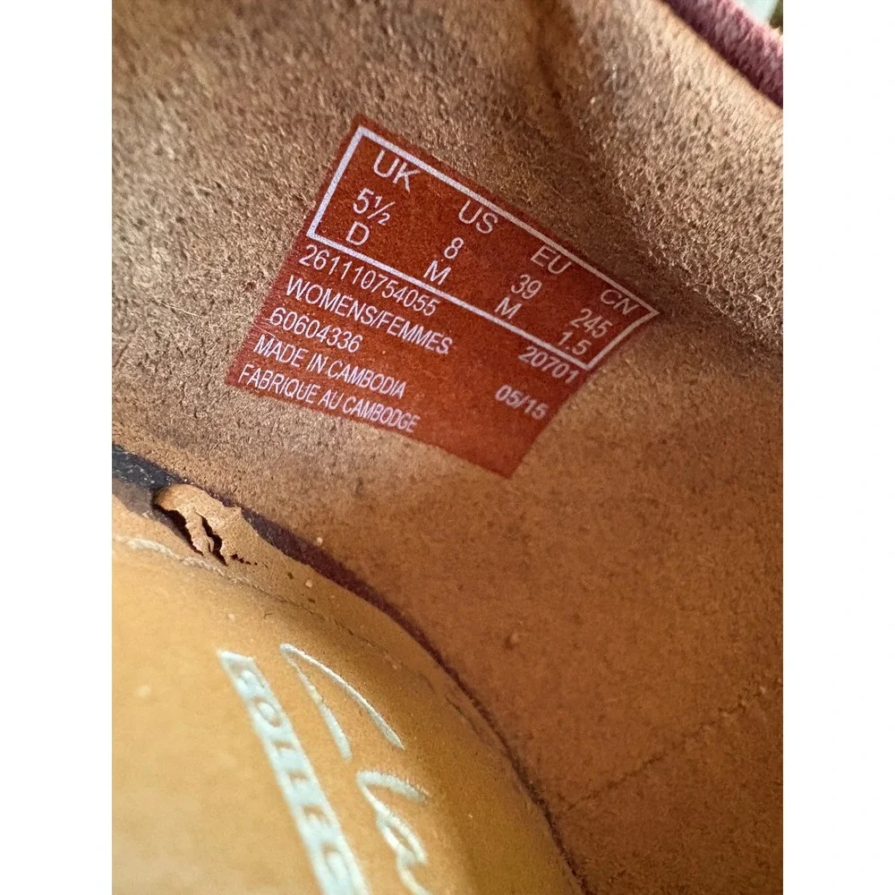 RARE Clarks Collection Burgundy‎ Suede Leather Mary Jane Block Heel Shoes Size 8 - Picture 9 of 9